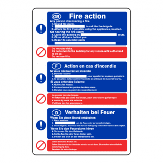 Multilingual Hotel Fire Action Notice: Sign FA21