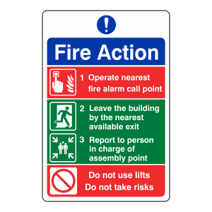 4 Point Fire Action Notice for buildings with lifts: Sign FA3