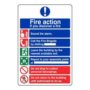 Image of 6 point pictorial fire action notice sign