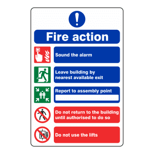 Fire Action Notice for building with lifts: Sign FA5