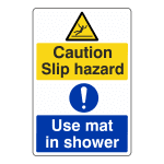 Slip Hazard Use Mat In Shower: Sign HO2