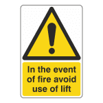 LW9: In The Event Of Fire Avoid Use Of Lift sign
