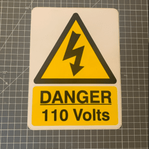 Self adhesive vinyl danger 110 volts sign 150x200mm