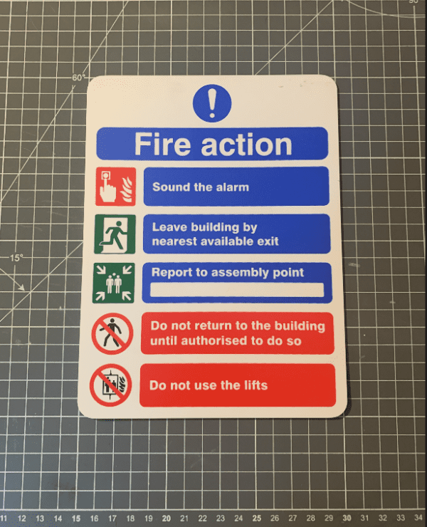FA5 5 point fire action notice on 1mm rigid plastic 150x200mm