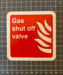 FP17: Gas Shut Off Valve Sign - 100x100mm, self adhesive vinyl
