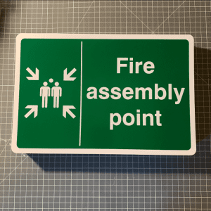 Landscape fire assembly point sign.