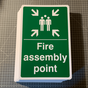 Portrait fire assembly point sign