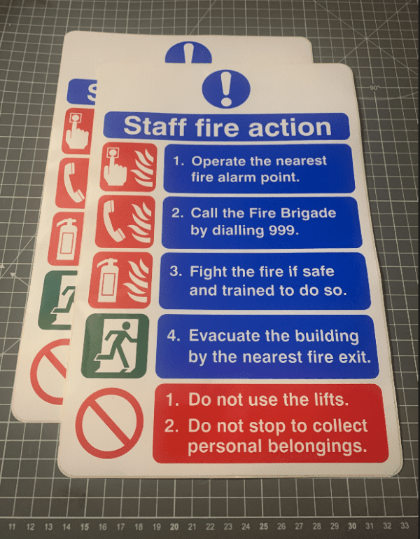 Staff fire action notice sign