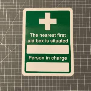 Nearest first aid box sign