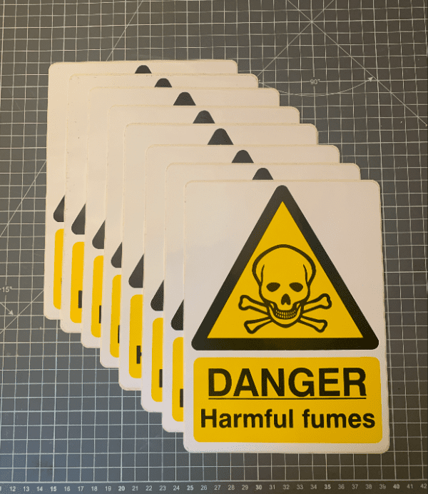 Harmful fumes sign self adhesive 150x200mm