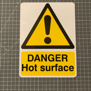 Rigid plastic danger hot surface sign