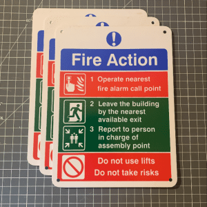 4 point fire action notice on 1mm rigid plastic, 150x200mm