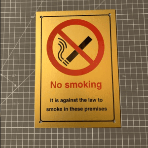 Gold effect metal no smoking sign