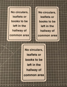 No circulars left in common area sign