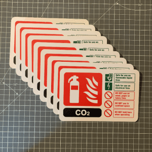 CO2 fire extinguisher sign, 200x150mm rigid plastic