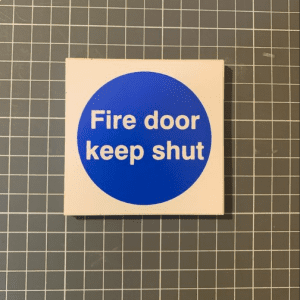 Fire Door Keep Shut Sign - 80x80mm, self adhesive vinyl