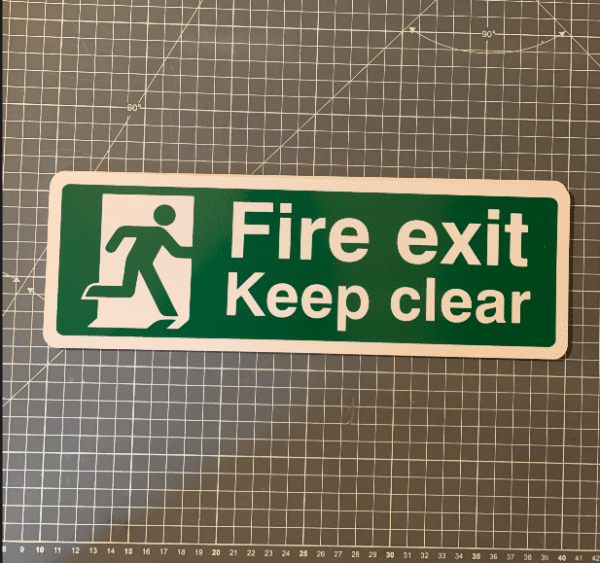 Fire Exit Keep Clear Sign - 300x100mm, self adhesive vinyl