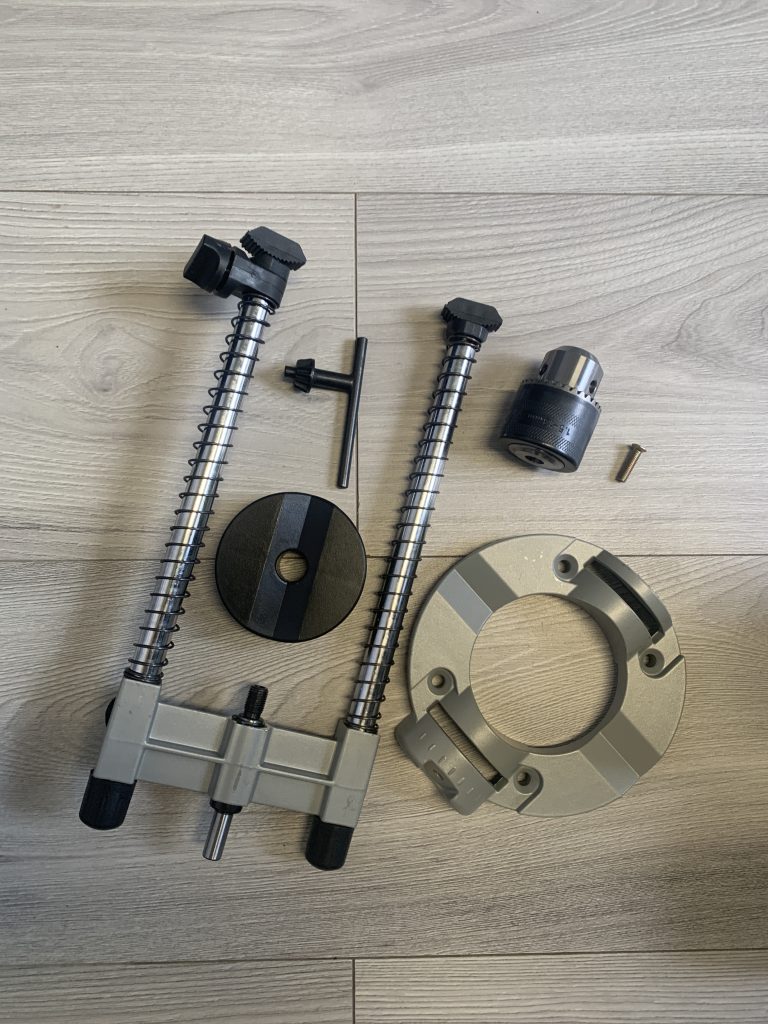 Drill stand unassembled.