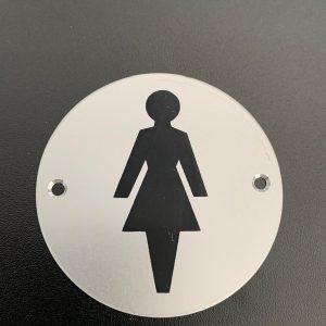 Brushed silver ladies toilet sign