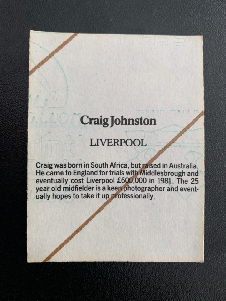 Craig Johnston (Liverpool) sticker reversie side.