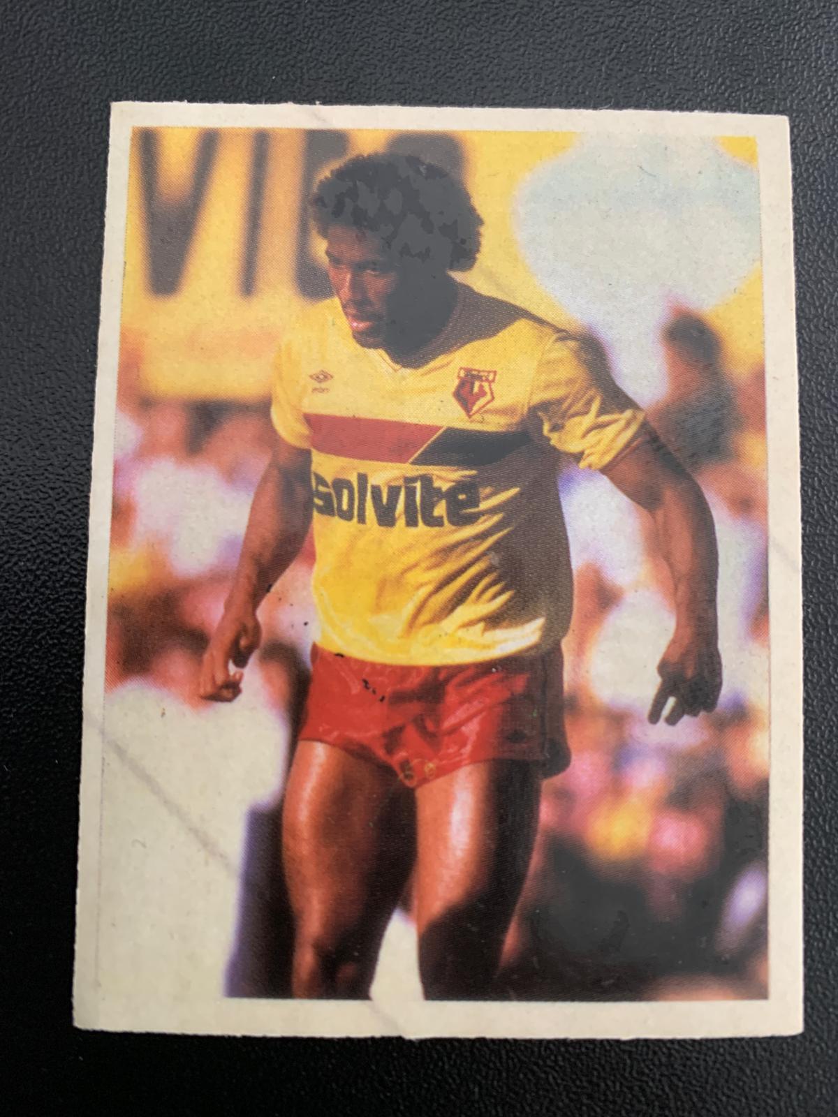 Front of John Barnes sticker (Watford) from 1986-87 season.