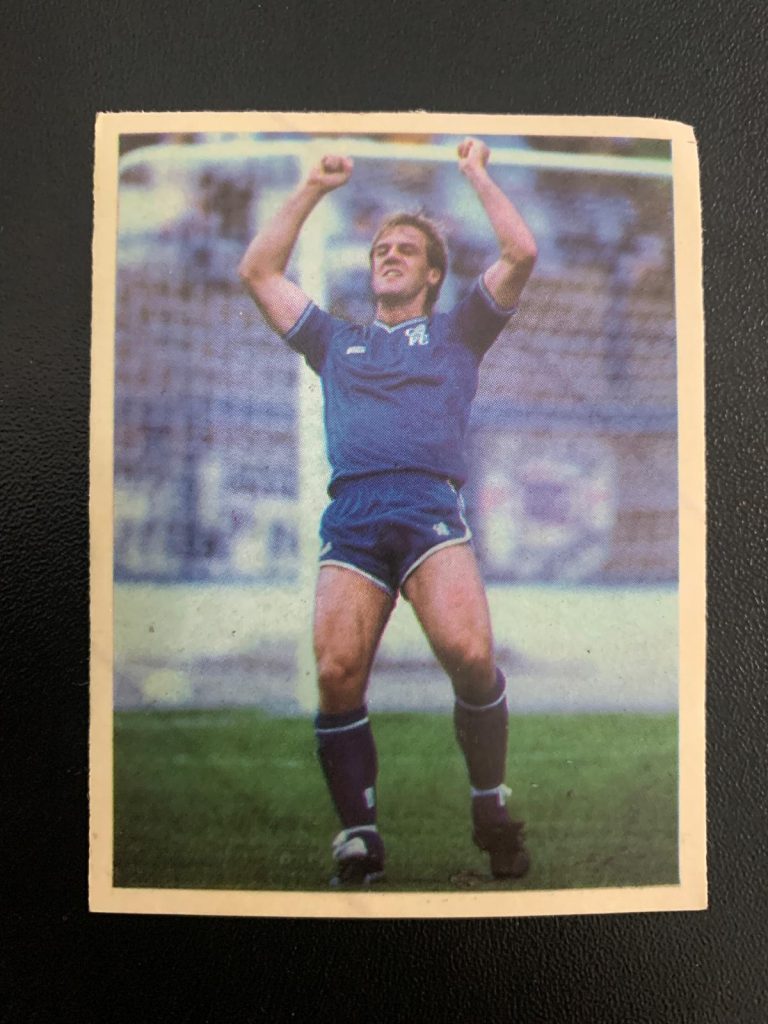 Front of Kerry Dixon sticker (Chelsea) from 1986-87 season.